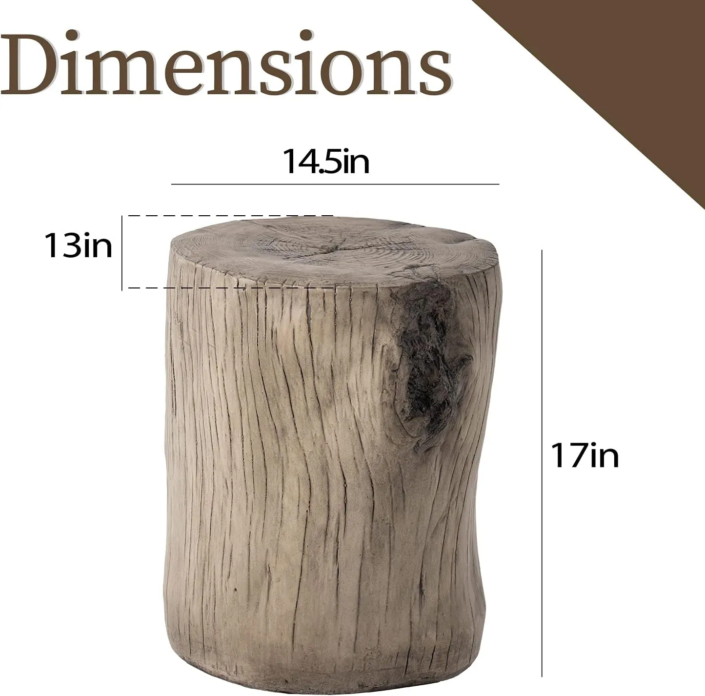 COSIEST Outdoor Antique Gray End Table Faux Wood, Hand-Painted Wood Stump Stool, Ottoman or Plant Stand, Deck or Garden
