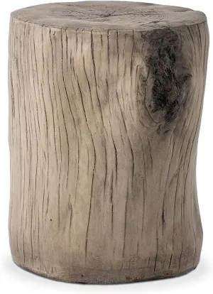 COSIEST Outdoor Antique Gray End Table Faux Wood, Hand-Painted Wood Stump Stool, Ottoman or Plant Stand, Deck or Garden