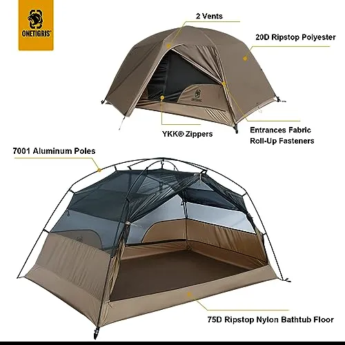 COSMITTO 2 Person Backpacking Tent Shelter,Free Standing Lightweight Waterproof 3 Season Camping Tent
