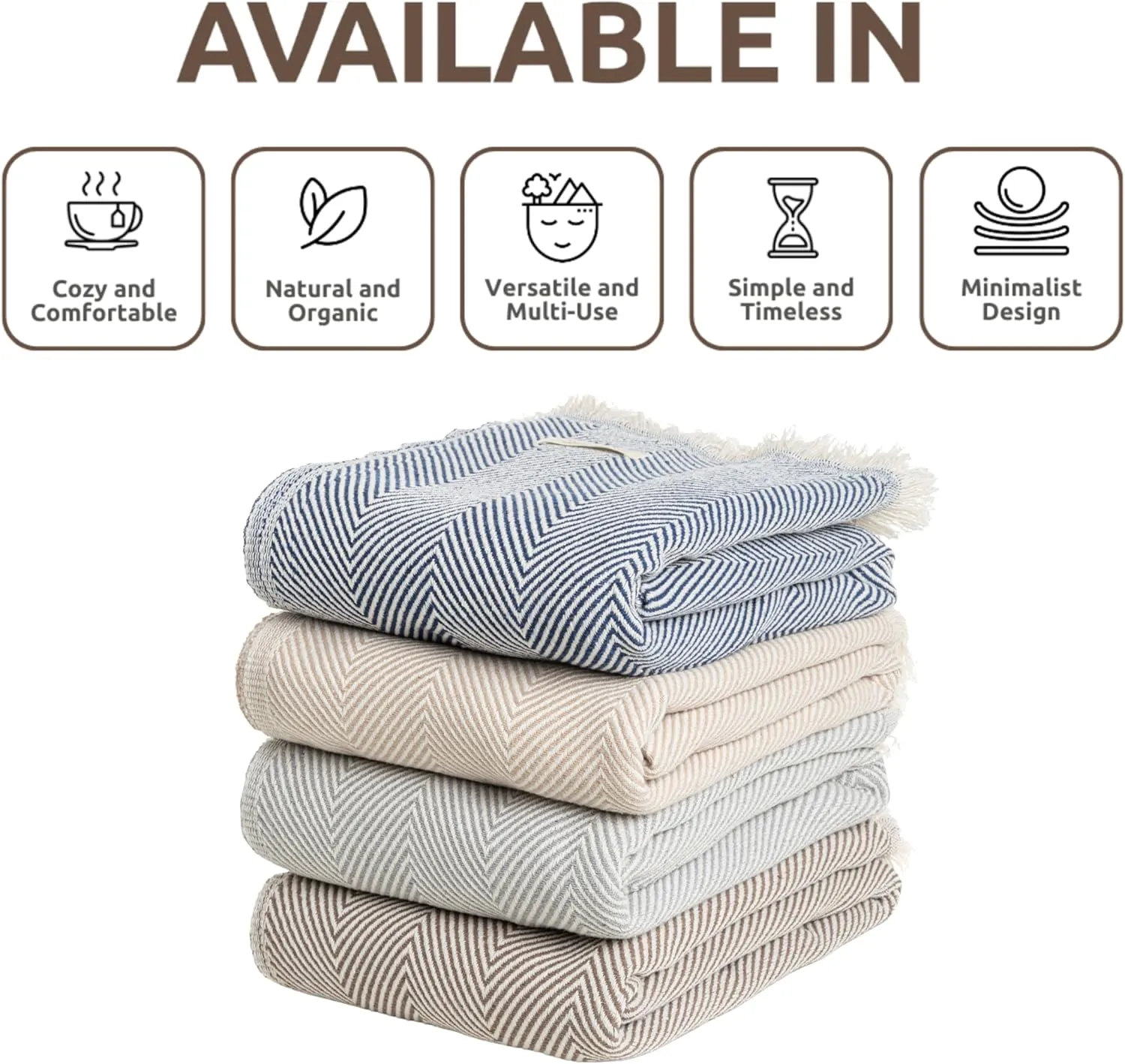 Cotton Chevron Bed Blanket Farmhouse Throw Blanket Lightweight Boho Decorative Blankets for Bed, Sofa, Chair, Couch, Twin Size, Ivory Whisper, 57x79