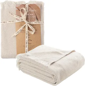 Cotton Chevron Bed Blanket Farmhouse Throw Blanket Lightweight Boho Decorative Blankets for Bed, Sofa, Chair, Couch, Twin Size, Ivory Whisper, 57x79
