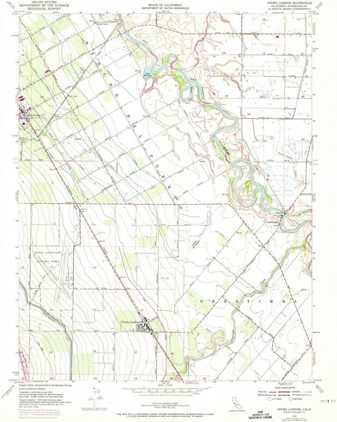 Crows Landing CA topo map, 1:24000 Scale, 7.5 X 7.5 Minute, Historical, 1952, Updated 1973, 26.8 x 22.1 in