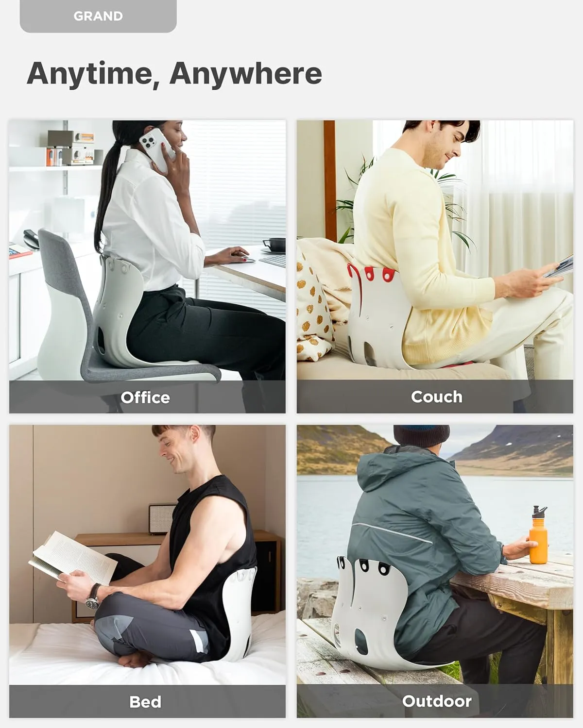 curble GRAND (Extra Wide&Sturdy) 2PACK – Ergonomic Chair Back Support, Lumbar Support for Good Posture Correction and Back Pain Relief, Perfect for Office Chair and Work from Home, Patented(2P Black)