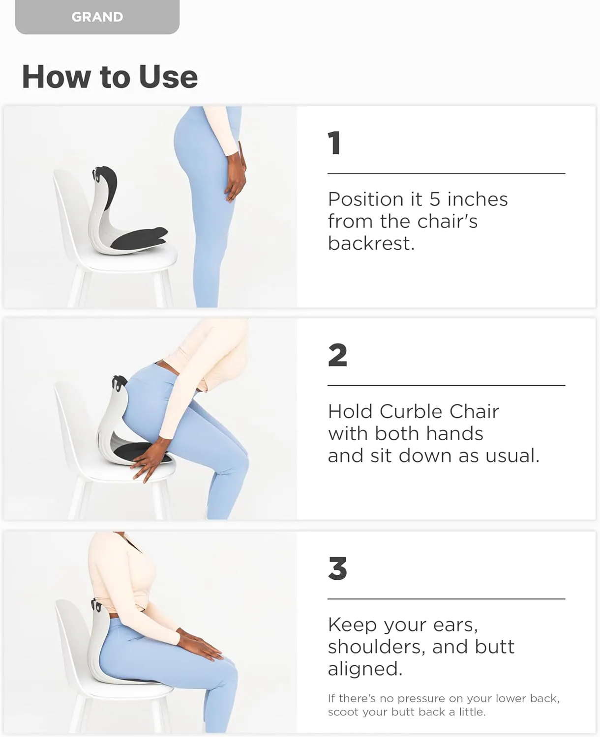 curble GRAND (Extra Wide&Sturdy) 2PACK – Ergonomic Chair Back Support, Lumbar Support for Good Posture Correction and Back Pain Relief, Perfect for Office Chair and Work from Home, Patented(2P Black)
