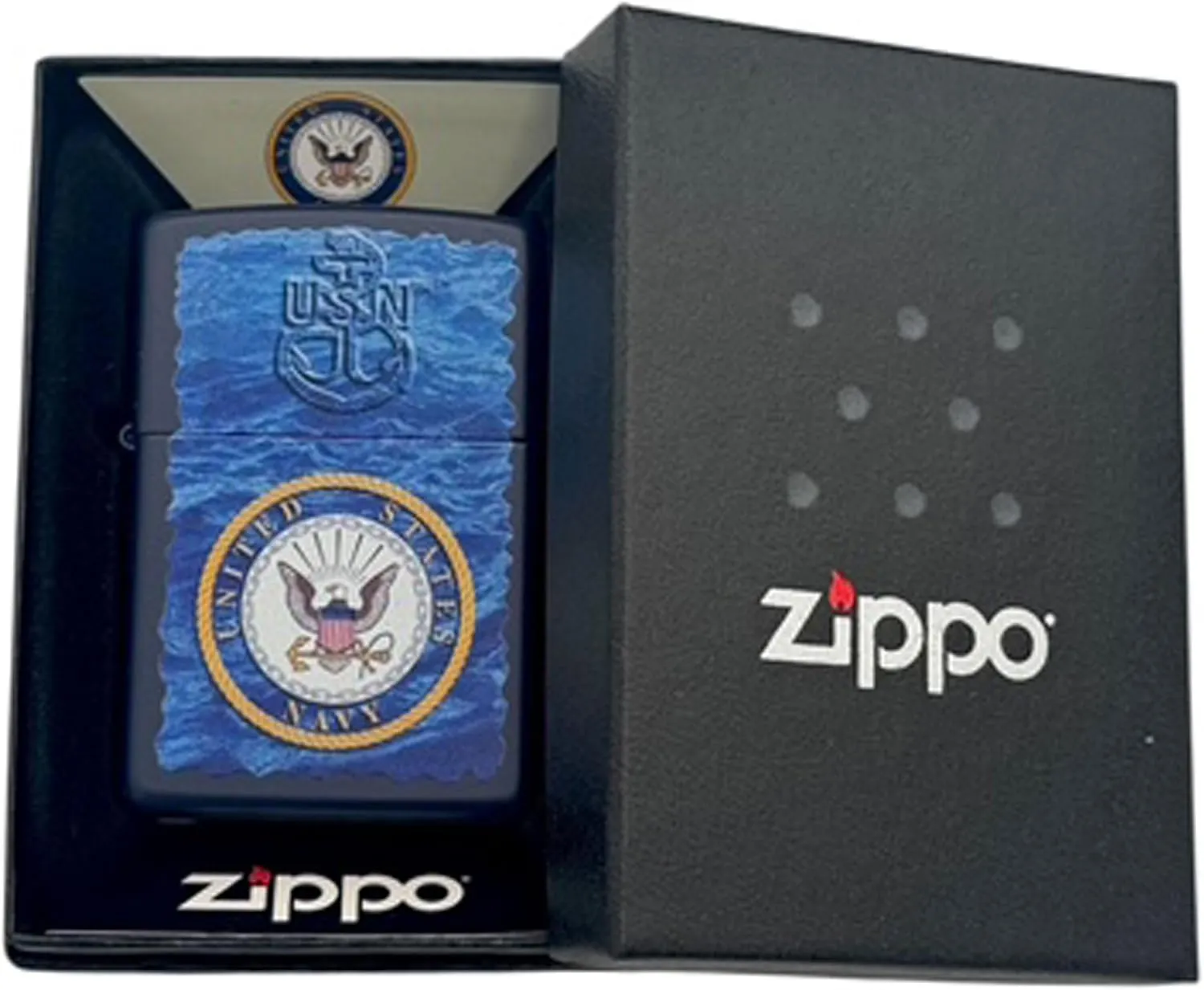 Custom Personalized Classic Zippo US Navy Windproof Lighter Engraving - Christmas, Halloween & Valentines Day Gift (Navy Blue)