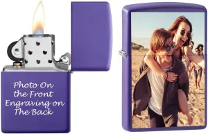 Custom Personalized Zippo Photo, Logo, Image and Engraving on The Back Windproof Lighter - Christmas, Halloween & Valentines Day Gift (Purple)