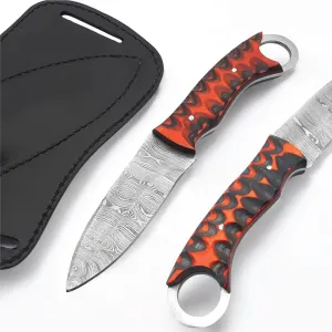 Damascus Stee Hunting Knife, Bushcraft Knife With Leather Sheath, Camping, Hunting, Hiking, Survival Knives