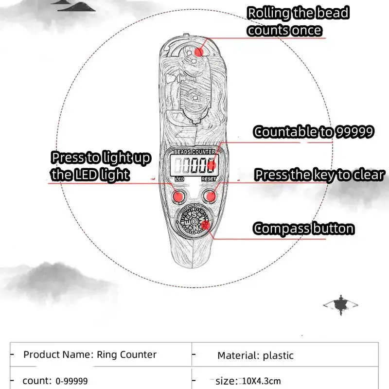 Decompression Handheld Rolling Beads Ring LED Electronic Counter LCD Electric Digital Display Hand Held Compass Counter Tools