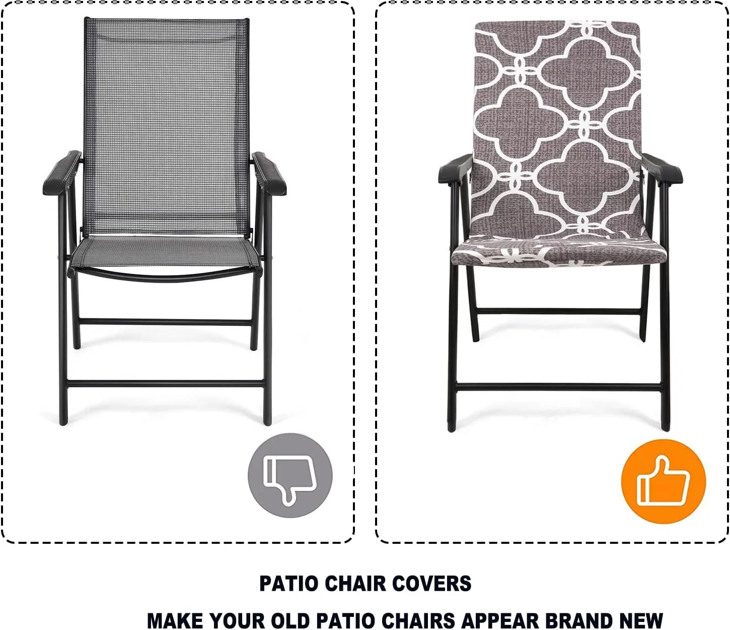 Deisy Dee Patio Dining Chair Covers, Outdoor Steel Sling Folding Chair Covers, Garden Metal Chair Covers (1, G)