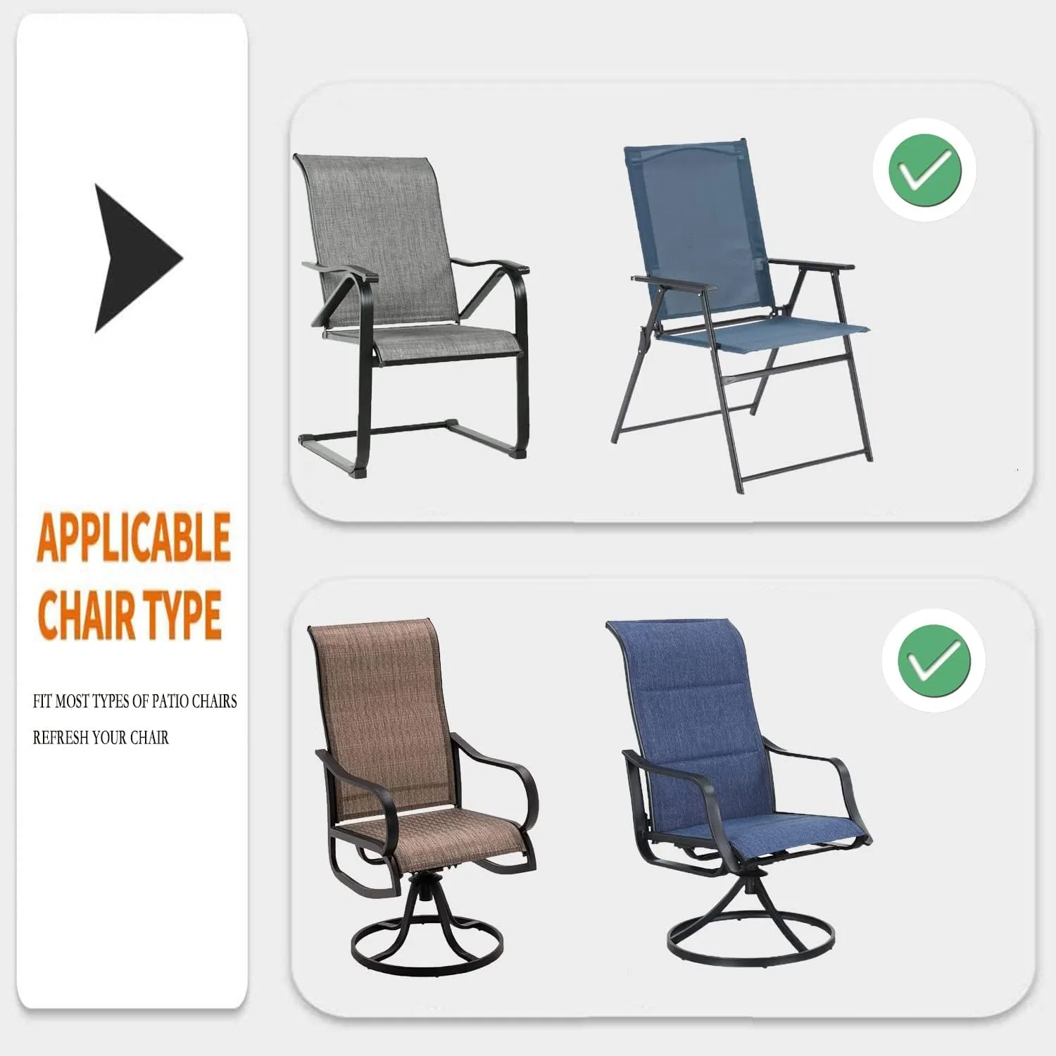 Deisy Dee Patio Dining Chair Covers, Outdoor Steel Sling Folding Chair Covers, Garden Metal Chair Covers (1, G)