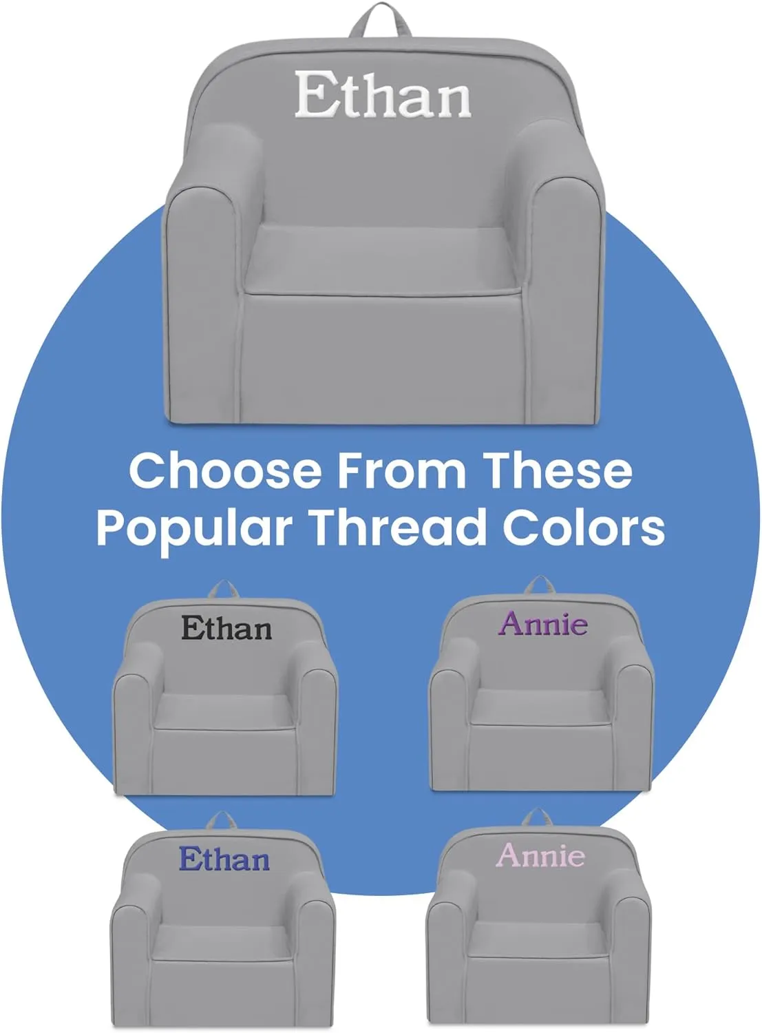 Delta Children Cozee Chair for Kids - 1 Seater Foam Toddler Couch can be Personalized with Name, Has Removable Cover for Easy Machine Washing (25x18x20.5 Inches, Light Gray)