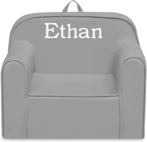 Delta Children Cozee Chair for Kids - 1 Seater Foam Toddler Couch can be Personalized with Name, Has Removable Cover for Easy Machine Washing (25x18x20.5 Inches, Light Gray)