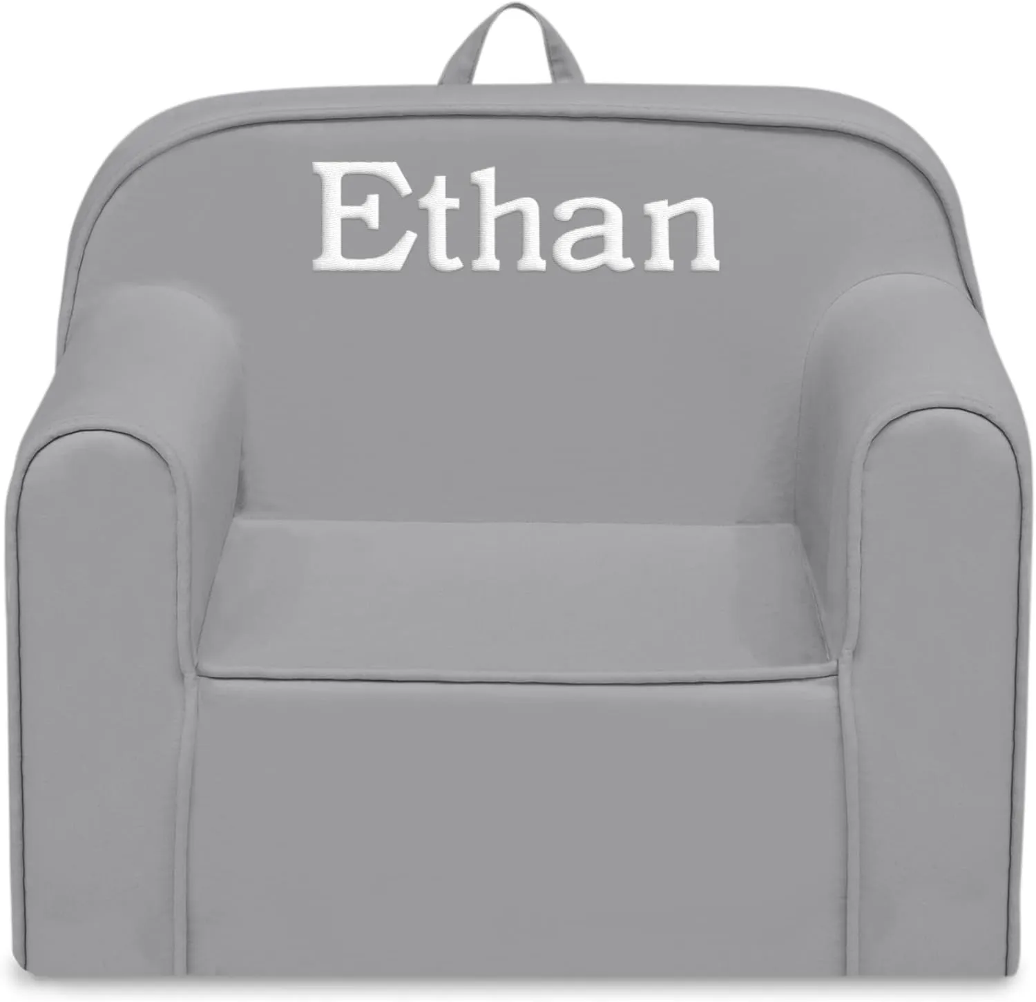 Delta Children Cozee Chair for Kids - 1 Seater Foam Toddler Couch can be Personalized with Name, Has Removable Cover for Easy Machine Washing (25x18x20.5 Inches, Light Gray)