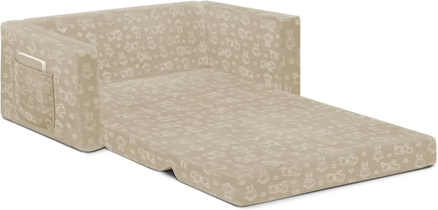 Delta Children Serta Perfect Sleeper Extra Wide Convertible Sofa to Lounger - Comfy 2-in-1 Flip Open Couch/Sleeper for Kids, Cream