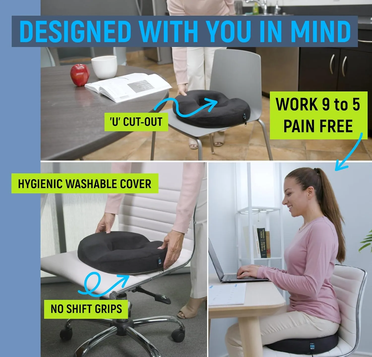 Deluxe Donut Pillow for Tailbone Pain Relief Cushion with Machine Washable Water Resistant Cover, Hemorrhoid Pillow, Butt Pillows for Sitting, Donut Cushion for Bed Sores, Coccyx, Sciatica