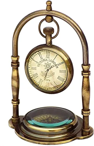 Desk Clock Table Clock with Maritime Vintage Brass Compass Antique Victoria London Nautical Brass Antique Table Clock - Analog, 4 Inch