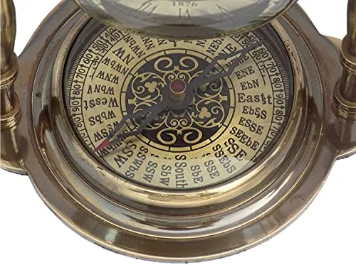 Desk Clock Table Clock with Maritime Vintage Brass Compass Antique Victoria London Nautical Brass Antique Table Clock - Analog, 4 Inch