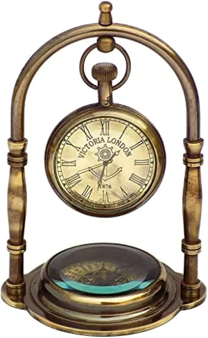 Desk Clock Table Clock with Maritime Vintage Brass Compass Antique Victoria London Nautical Brass Antique Table Clock - Analog, 4 Inch