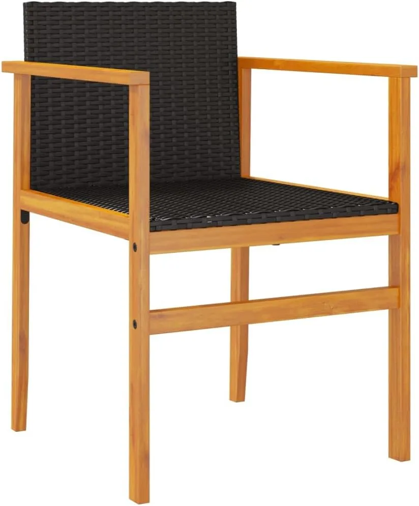 Dinning Chairs Camping Chair Lawn Chairs Kitchen Chairs - Patio Chairs 2 pcs Black Poly Rattan&Solid Wood for Terrace Garden Outside Beaches