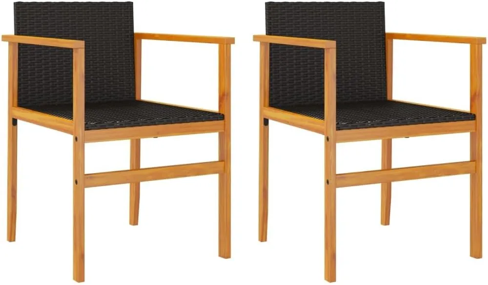 Dinning Chairs Camping Chair Lawn Chairs Kitchen Chairs - Patio Chairs 2 pcs Black Poly Rattan&Solid Wood for Terrace Garden Outside Beaches