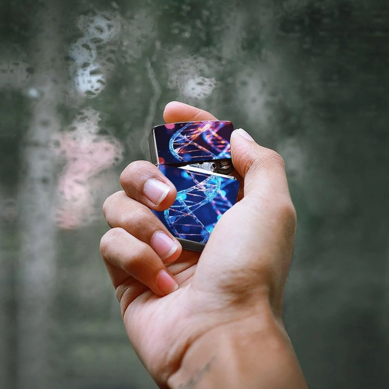 DNA Genetic Helix Lighter Case Waterproof Lighter Sleeve Lighters Protective Cover with Graffiti Design