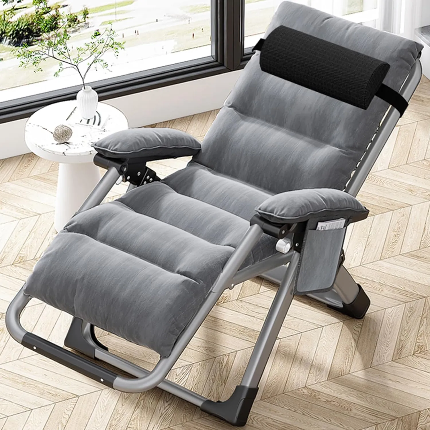 DoCred Comfy Chair, Folding Chair Recliner Chair for Bedroom and Living Room, Folding Reclining Patio Chairs Lounge Chair with Removable Cushion for Indoor Outdoor