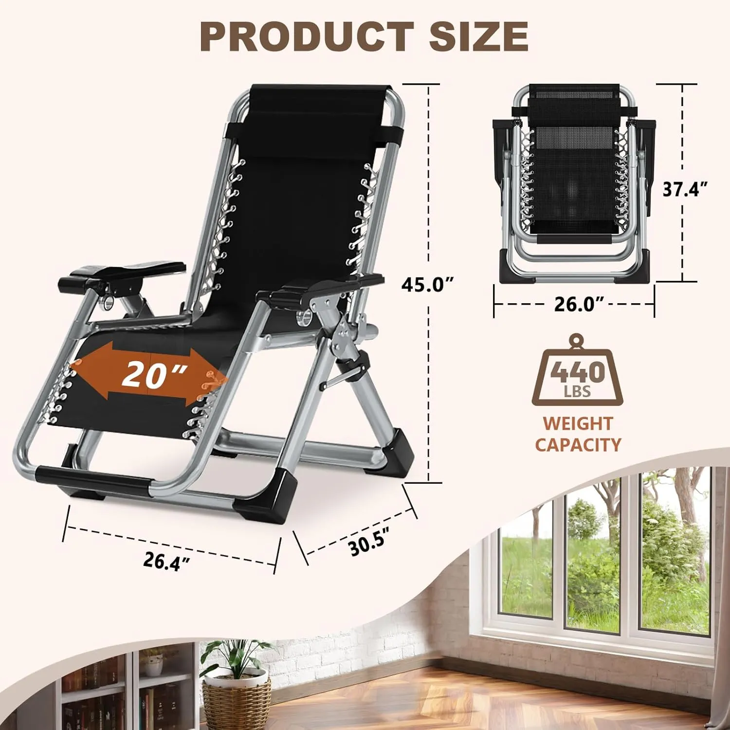 DoCred Comfy Chair, Folding Chair Recliner Chair for Bedroom and Living Room, Folding Reclining Patio Chairs Lounge Chair with Removable Cushion for Indoor Outdoor