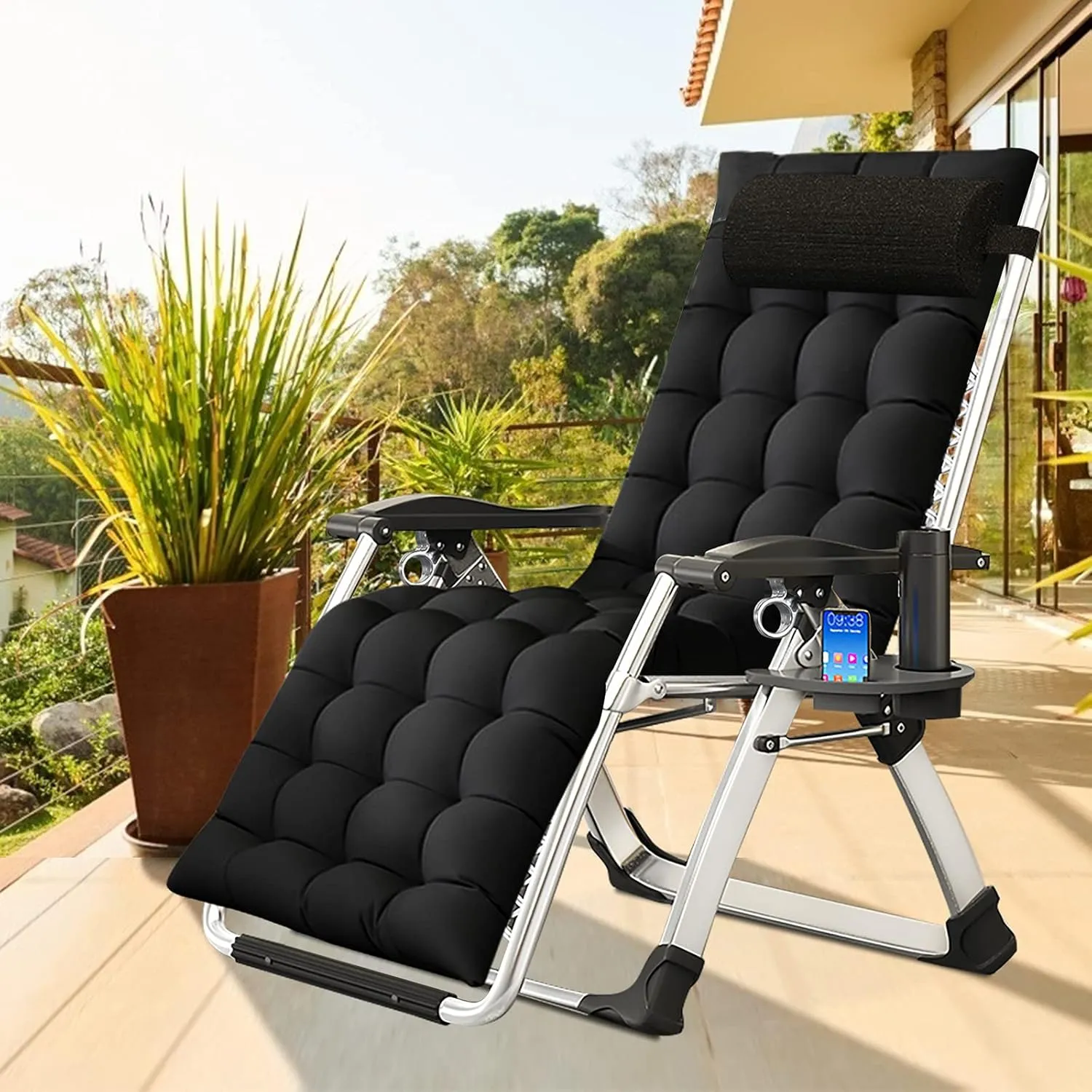 DoCred Comfy Folding Recliner Chair - Bedroom & Living Room, Patio Lounge Chair with Removable Cushion for Indoor Outdoor