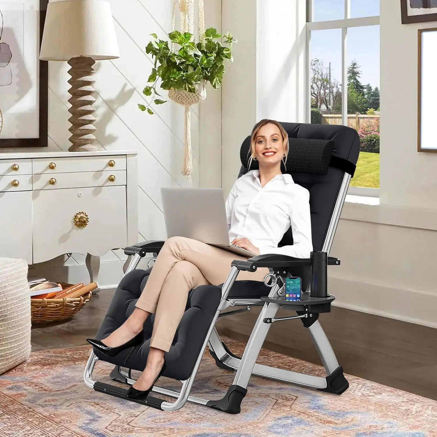 DoCred Comfy Folding Recliner Chair - Bedroom & Living Room, Patio Lounge Chair with Removable Cushion for Indoor Outdoor