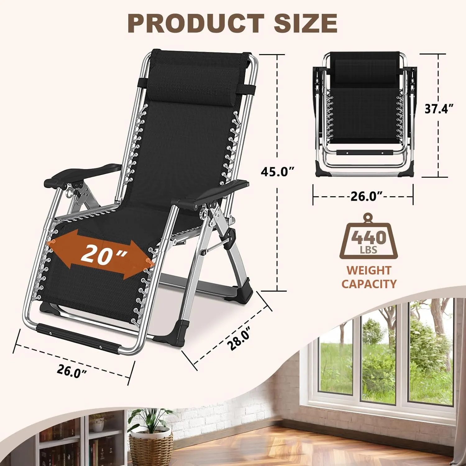 DoCred Comfy Folding Recliner Chair - Bedroom & Living Room, Patio Lounge Chair with Removable Cushion for Indoor Outdoor