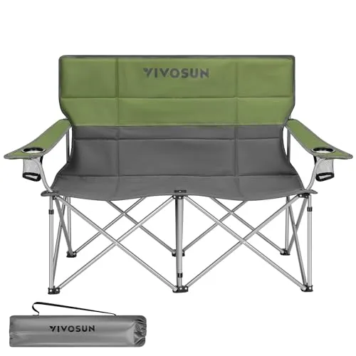Double Camping Chair,Fully Padded Folding Loveseat,Portable Oversized Duo Chair