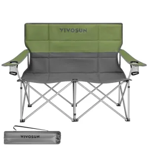 Double Camping Chair,Fully Padded Folding Loveseat,Portable Oversized Duo Chair