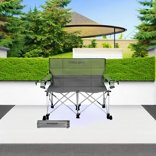 Double Camping Chair,Fully Padded Folding Loveseat,Portable Oversized Duo Chair