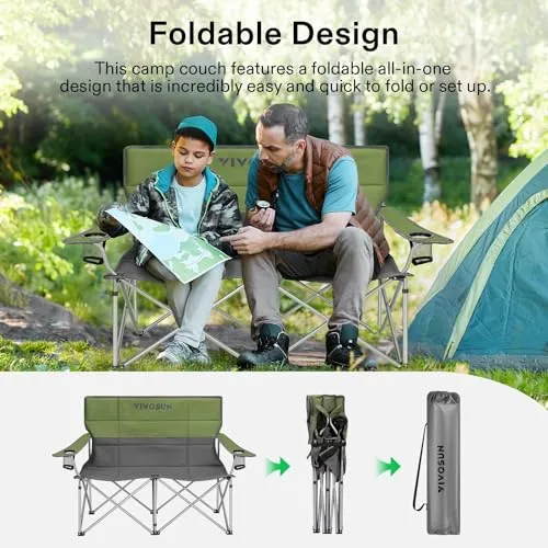 Double Camping Chair,Fully Padded Folding Loveseat,Portable Oversized Duo Chair