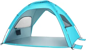 Double-Door Large Folding Beach Tent Portable Sun Shade Shelter for Family Camping Hiking Lightweight Light Blue Design UPF Protection Ventilated Walls and Side Storage Bags