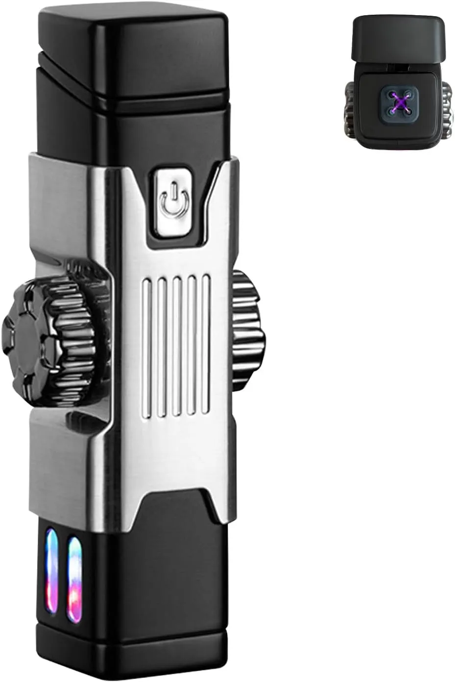 Electric Keychain Lighter With Rocker Decompression, Type C USB Rechargeable, Flameless Windproof Plasma Arc (Silver), Medium