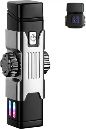 Electric Keychain Lighter With Rocker Decompression, Type C USB Rechargeable, Flameless Windproof Plasma Arc (Silver), Medium
