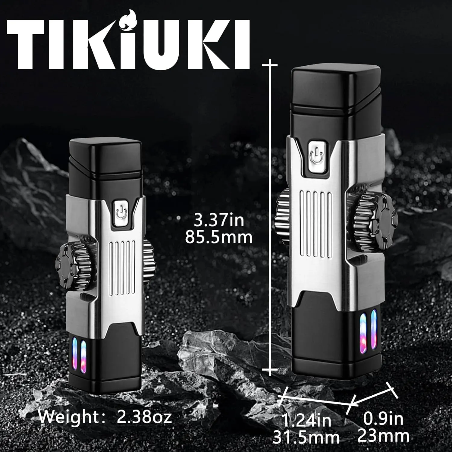 Electric Keychain Lighter With Rocker Decompression, Type C USB Rechargeable, Flameless Windproof Plasma Arc (Silver), Medium