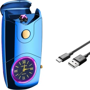 Electric Lighter USB C Rechargeable Lighter Windproof Plasma Dual Arc Lighters Electronic Flameless Cool Clock Lighters for Candles (Blue)