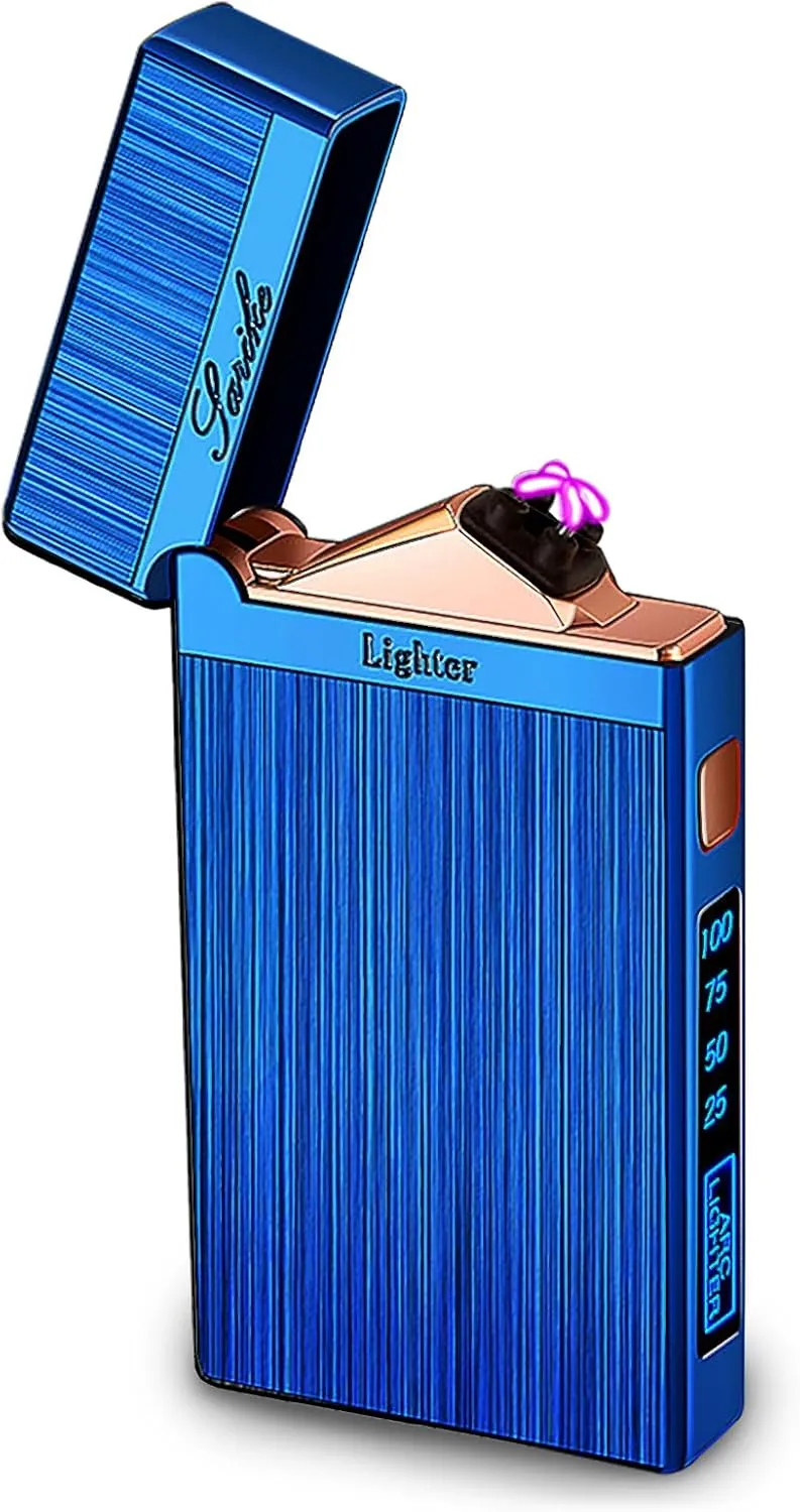 Electric Lighter - USB Rechargeable, Windproof, Plasma Arc, Luxury Fashion Cool Lighter with LED Indicator and Flashlight (Blue)