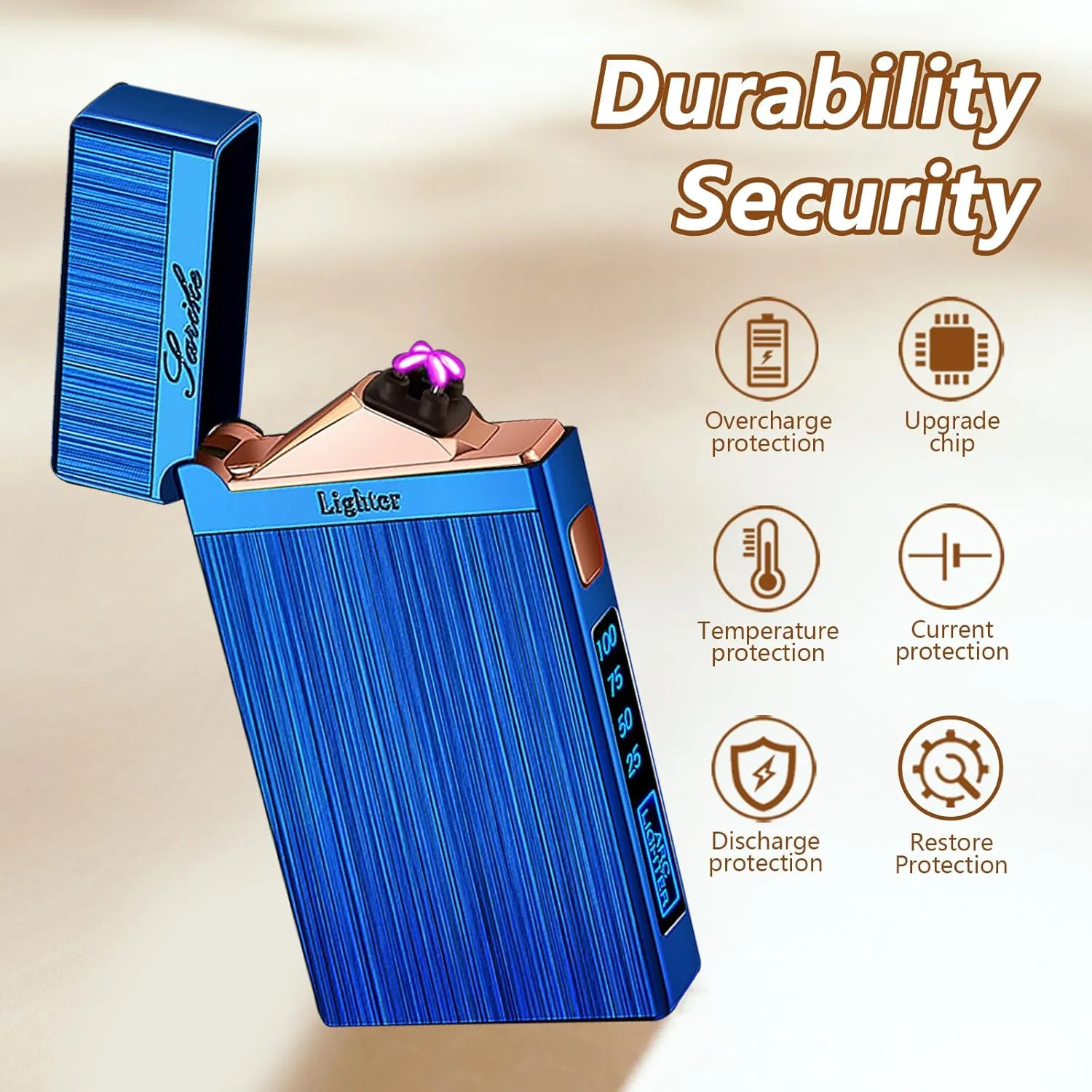 Electric Lighter - USB Rechargeable, Windproof, Plasma Arc, Luxury Fashion Cool Lighter with LED Indicator and Flashlight (Blue)