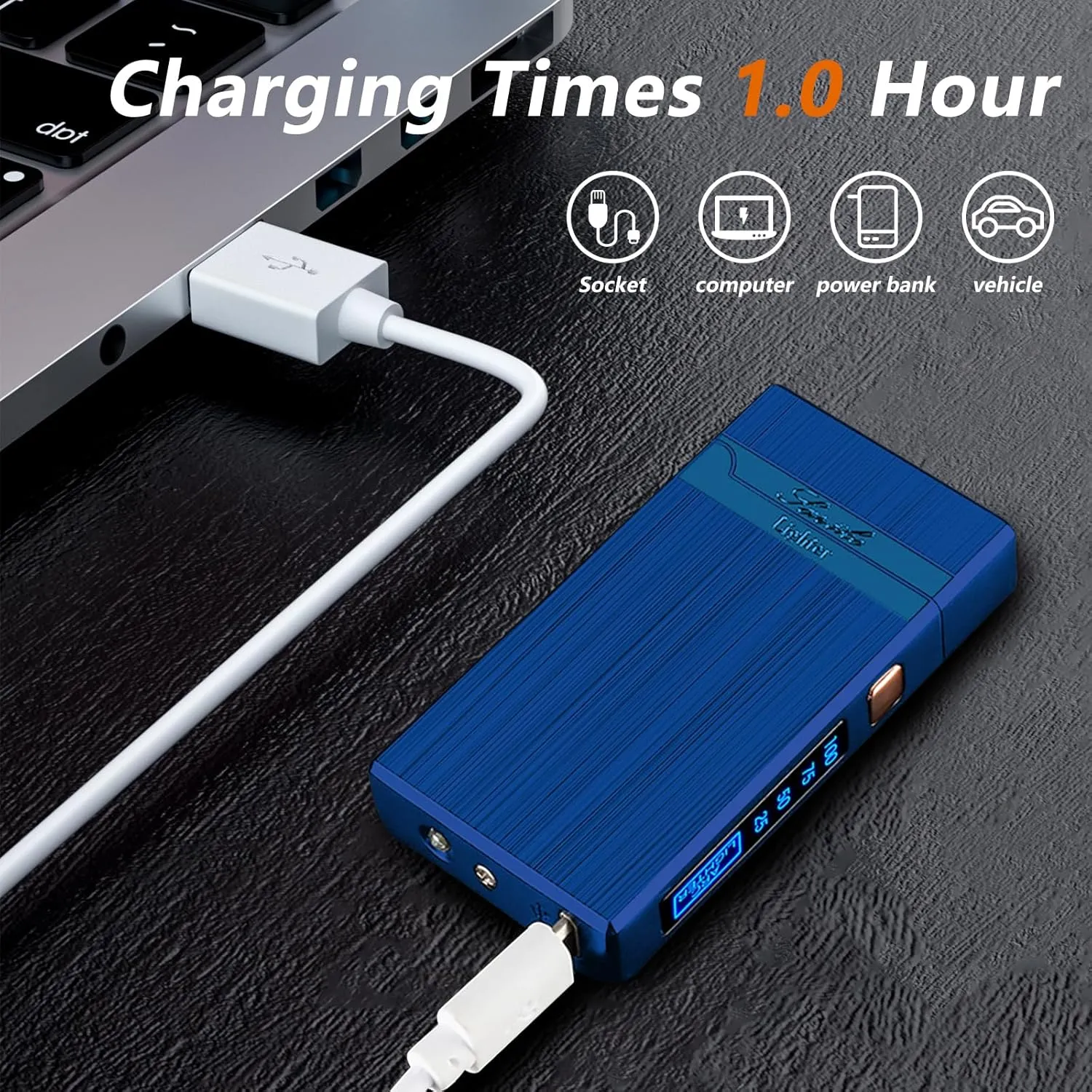Electric Lighter - USB Rechargeable, Windproof, Plasma Arc, Luxury Fashion Cool Lighter with LED Indicator and Flashlight (Blue)