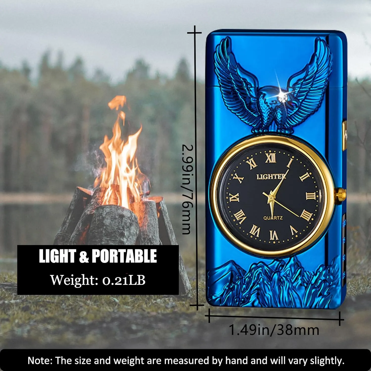 Electric Lighter with Plasma Arc, Windproof USB Rechargeable Lighter with Cool Design, Clock Dial, Flashlight, Power Display for Outdoor Daily Use, Gift for Men Women (Eagle, Blue)