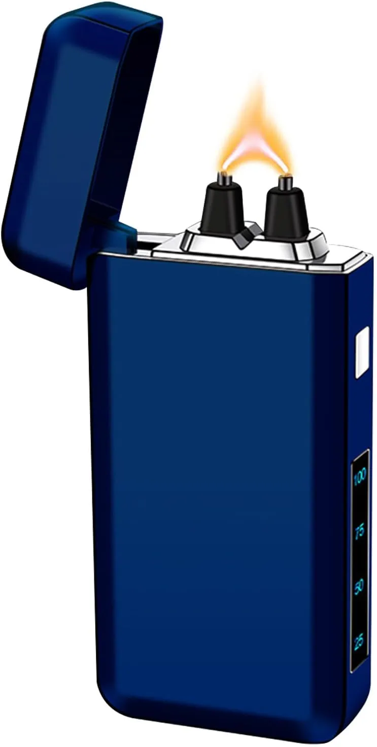 Electric Rechargeable Big Flame Arc Type-C Plasma Lighter Windproof Candle Cool Lighter with Smart Chip for Camping, Adventure (Blue)