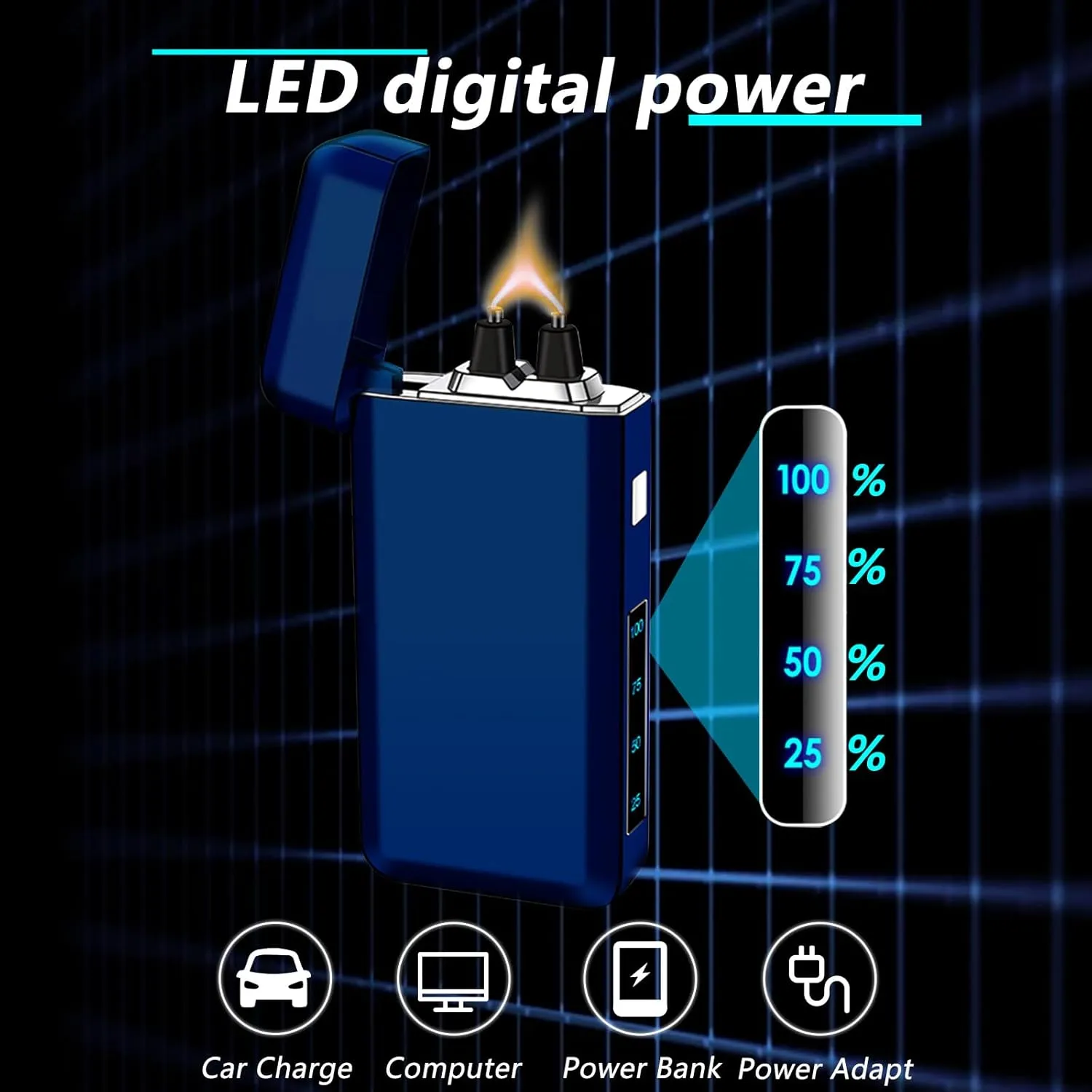 Electric Rechargeable Big Flame Arc Type-C Plasma Lighter Windproof Candle Cool Lighter with Smart Chip for Camping, Adventure (Blue)