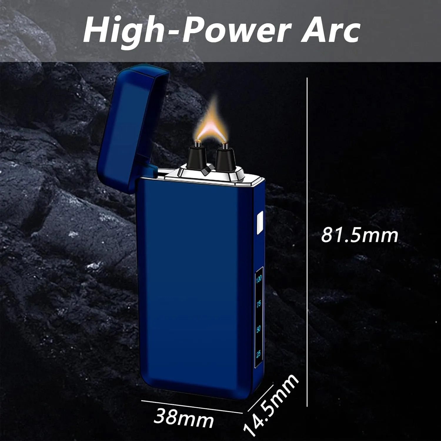 Electric Rechargeable Big Flame Arc Type-C Plasma Lighter Windproof Candle Cool Lighter with Smart Chip for Camping, Adventure (Blue)