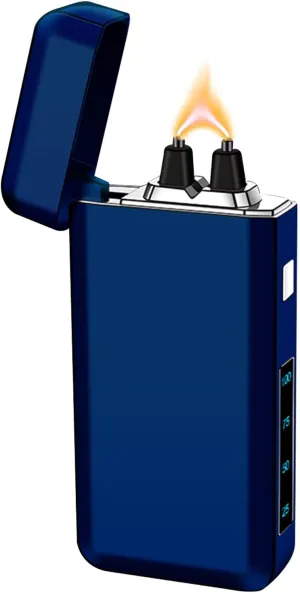 Electric Rechargeable Big Flame Arc Type-C Plasma Lighter Windproof Candle Cool Lighter with Smart Chip for Camping, Adventure (Blue)