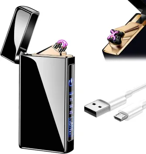 Electric USB Rechargeable Dual Arc Lighter With Smart Touch Screen - Windproof Plasma for Candles - LED Battery Indicator, Premium Gift for Men Women (Black)