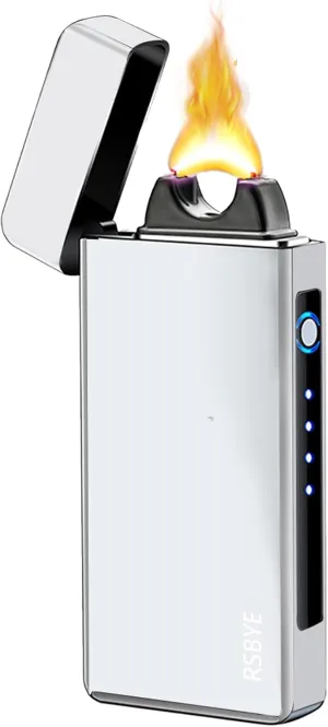 Electric Windproof Lighter, Pulsed Flame Plasma-Flame Arc Lighter - Rechargeable USB with Battery Indicator (Silver)