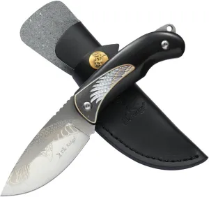 Elk Ridge Fixed Blade Hunting Knife, 7 Inch Overall Length, 3.3 Inch Drop Point Blade, Black Wood Handle, Leather Sheath, Surivival, Camping